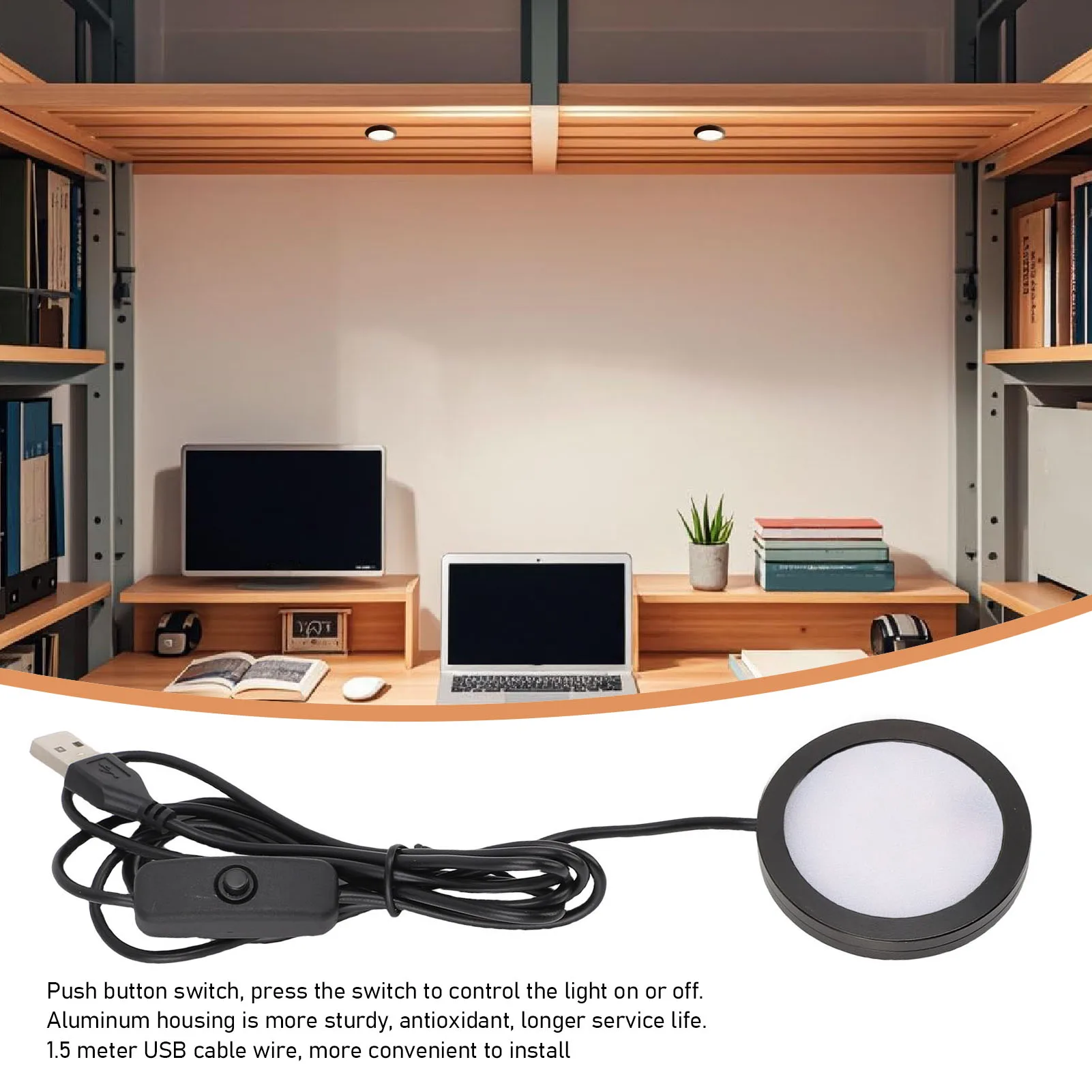 LED Round Light Versatile 1.5m Cable Aluminum Casing Ultra Thin Under Counter Lighting for Ceiling Bedroom Kitchen Living Room