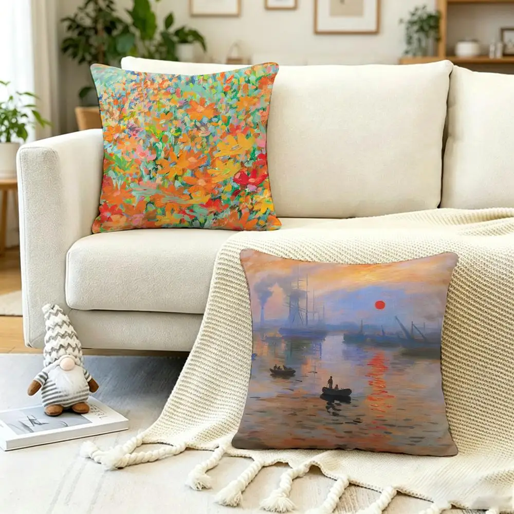 Retro Chic S-Sunrise Scenery Cushion Cover Anti-dustmite Pillowcase Invisible zipper silky short plush Sofa cushion cover