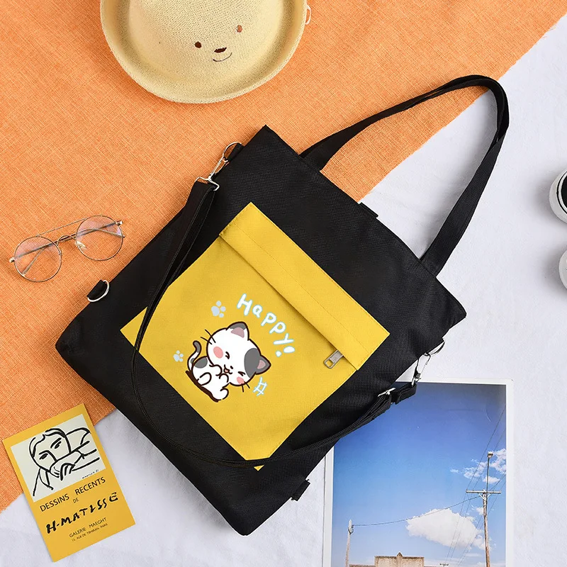 Female Messenger Canvas Bags Student Large Capacity Shoulder Bag Girl Korean Style Hand Carrying Simple Tutorial Handbag