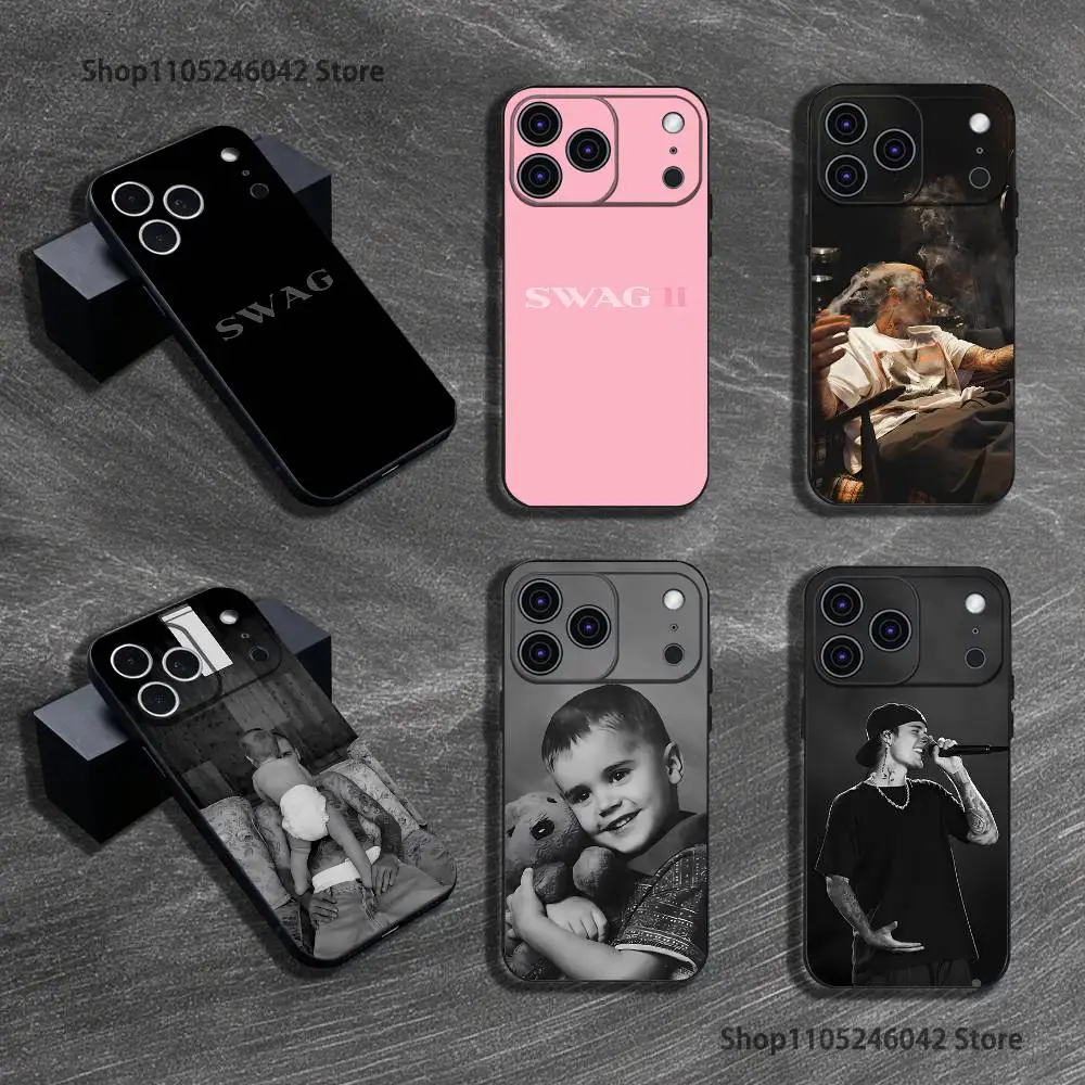 J-Justin B-Bieber Swag II para iPhone 17,16,15,14,13,12,11,Pro,XS,Max,XR,Plus,E,SE4,Mini Capa de telefone com capa macia preta