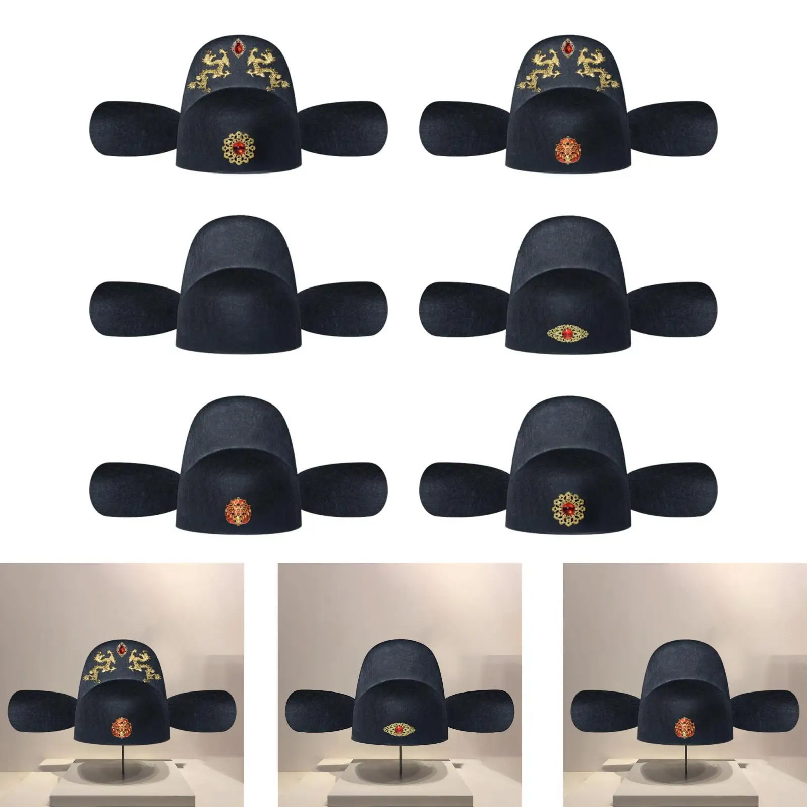 Chinese Operas Hat Felt Ancient Official Top Hat Scholar Costume Accessory Bright Hat Decoration for Stage Party