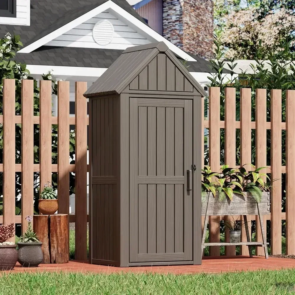 All-Weather Outdoor Resin Shed with Sturdy Cabinet, Removable Shelves, and Lockable Feature for Garden and Patio Use (Gray)