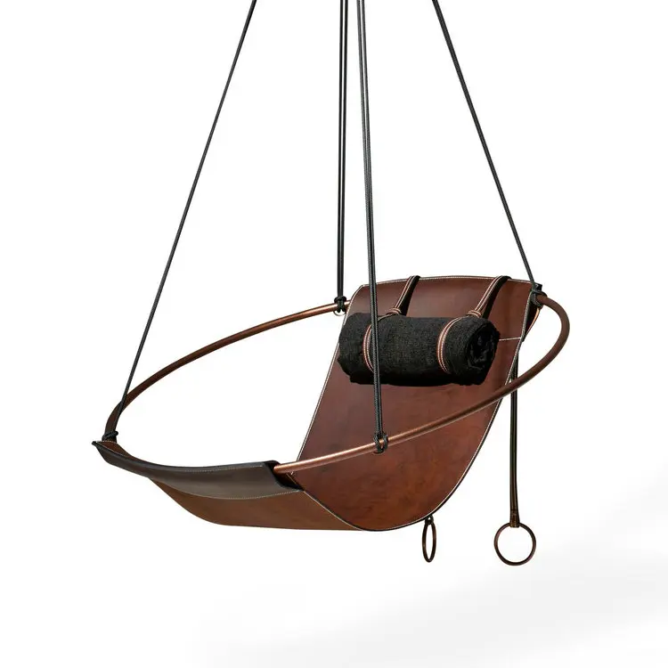 ⌁l Luxury Steel Accent Chair Home Furniture PU Leather Swivel Armchairs Sling Swing Hanging Chair for Living Room