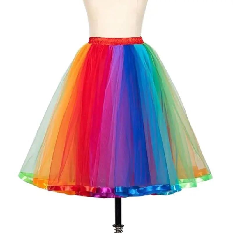 

39BB Women Rainbow Tulle Skirt Adults Layered Pleated Tutus Skirt Knee Length