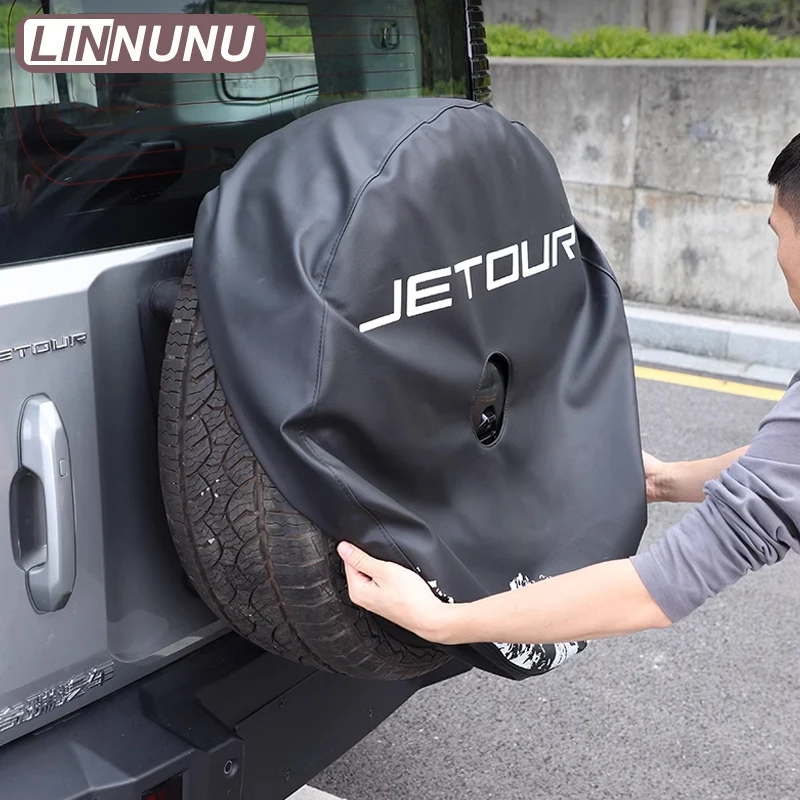 LINNUNU 19'' 20'' Leather Car Spare Tire Cover For Chery Jetour T2 Traveller Spare Wheel Case Bag Protect Off-Road Accessories