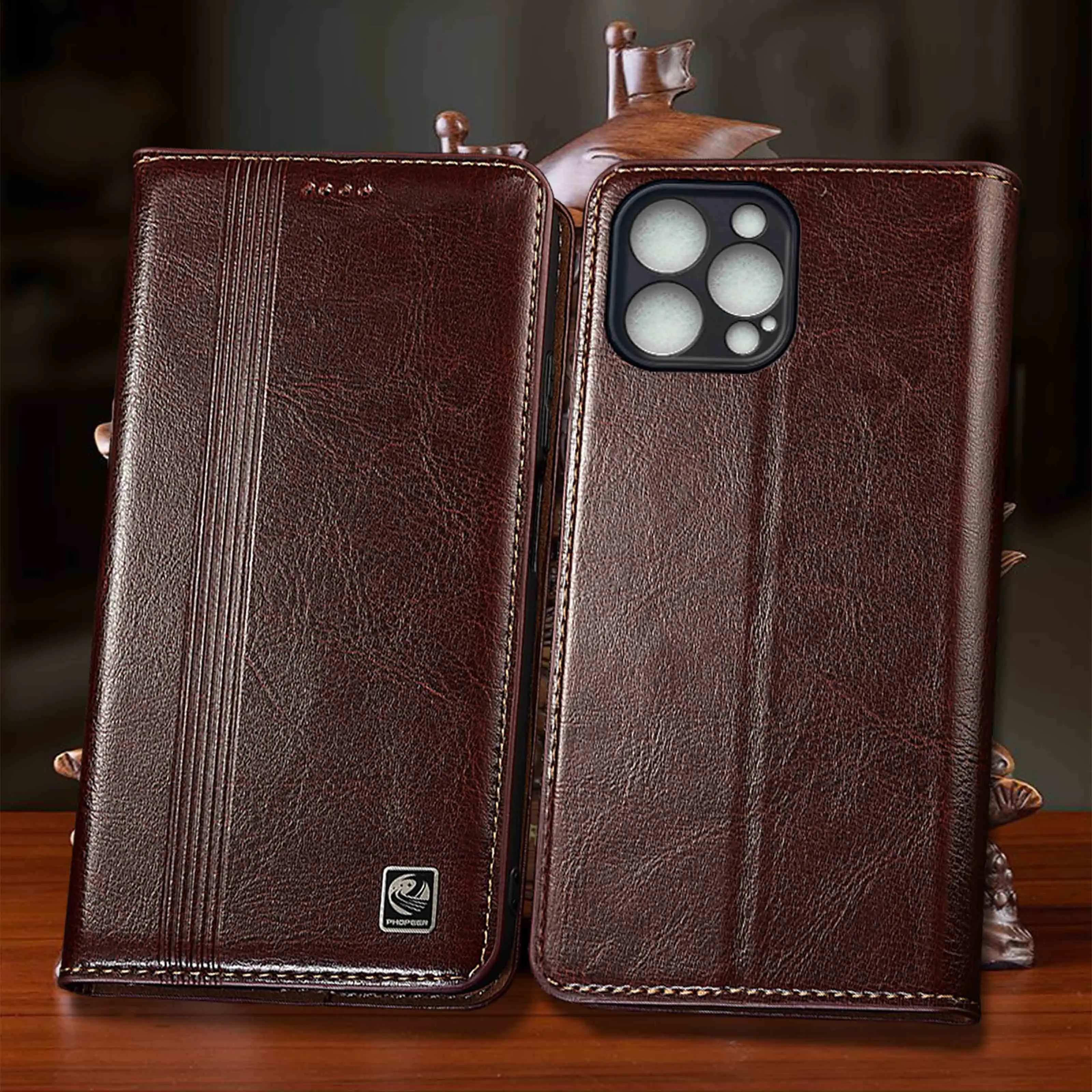 Vertical Line Genuine Leather Flip Case For Apple iphone X XS XR 11 12 13 14 15 16 16e 17 17e 18 Pro Max Plus Air Mini PhoneCase