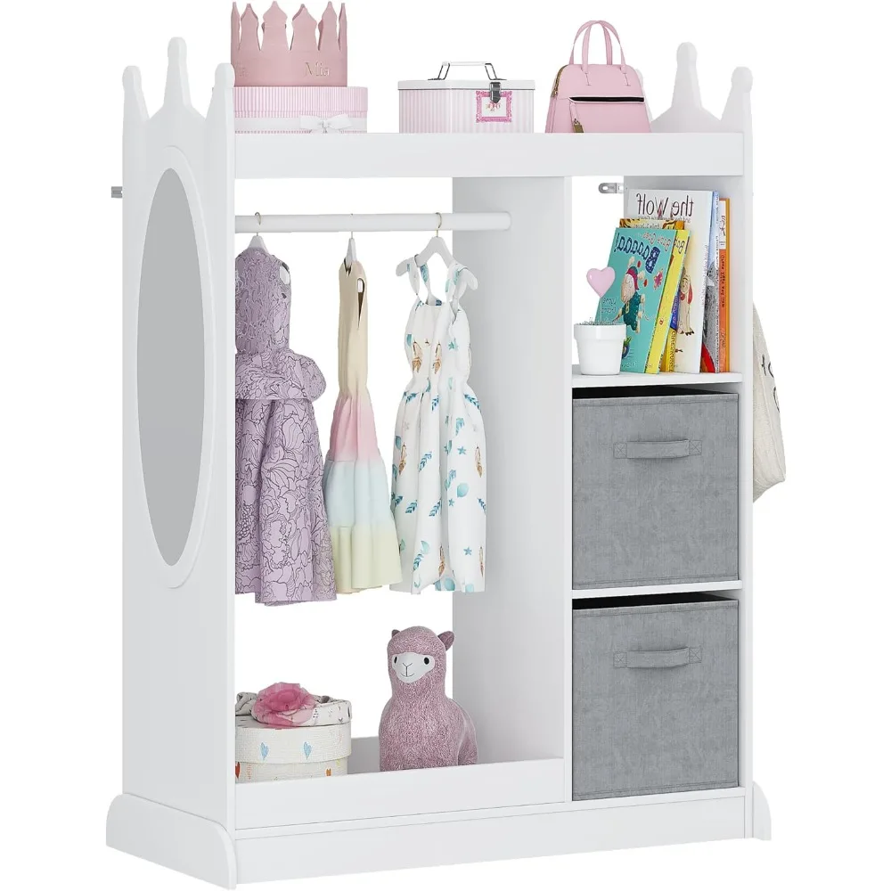 

Kids Play Armoire with Mirror Storage Bins Closet for Dress Up Costumes White