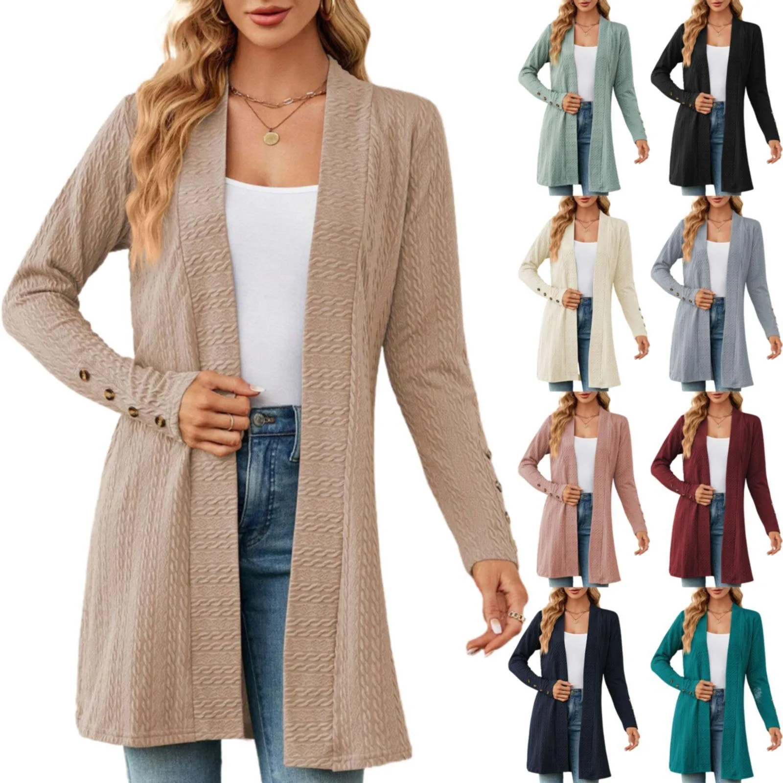 

2023 Solid Color Button Long Sleeve Loose Cardigan Jacket Women's Clothes
