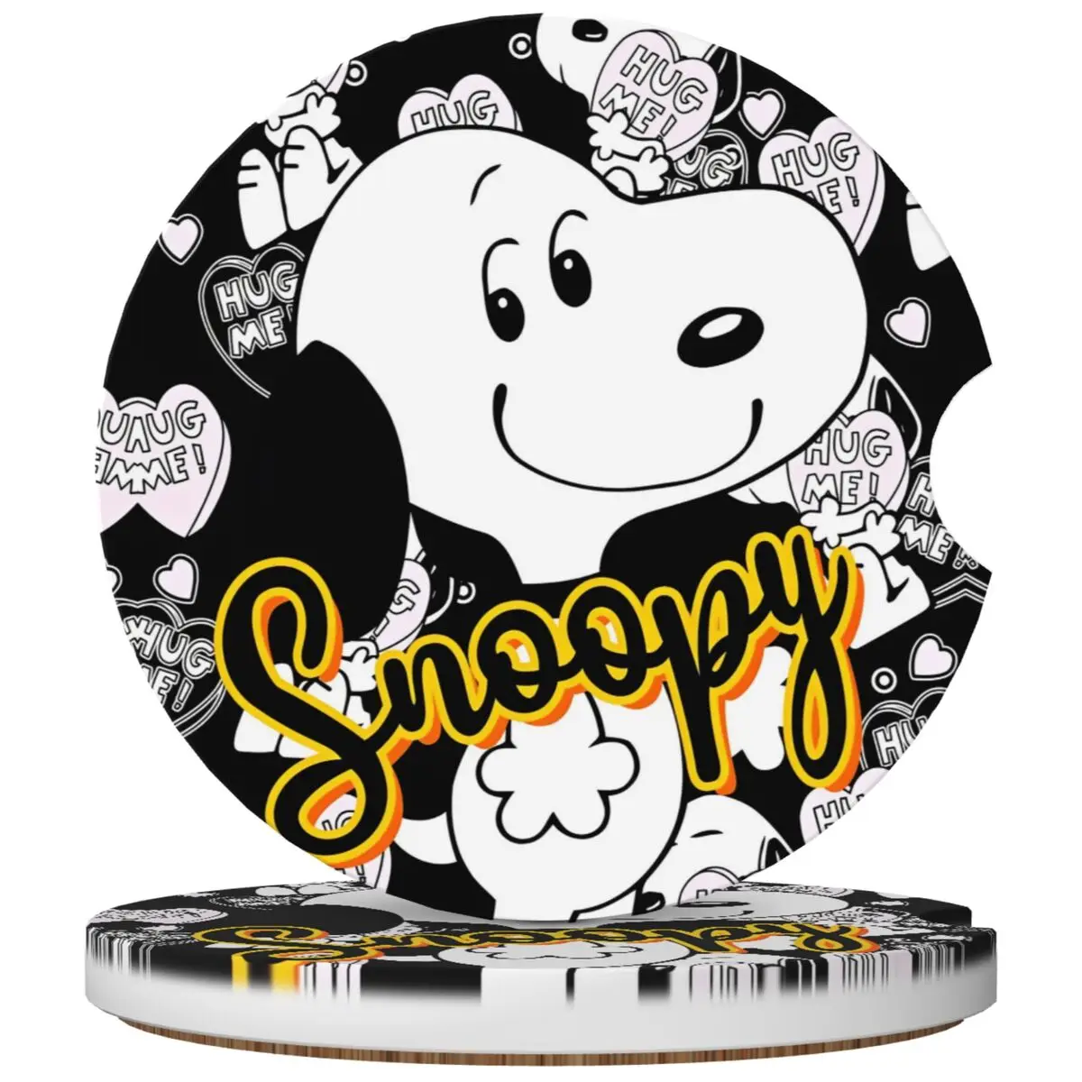 

Автомобильная подставка для чашки с рисунком собаки Снупи, 2 шт., универсальная автомобильная нескользящая подставка для чашки из деревянной бабки, керамическая подставка