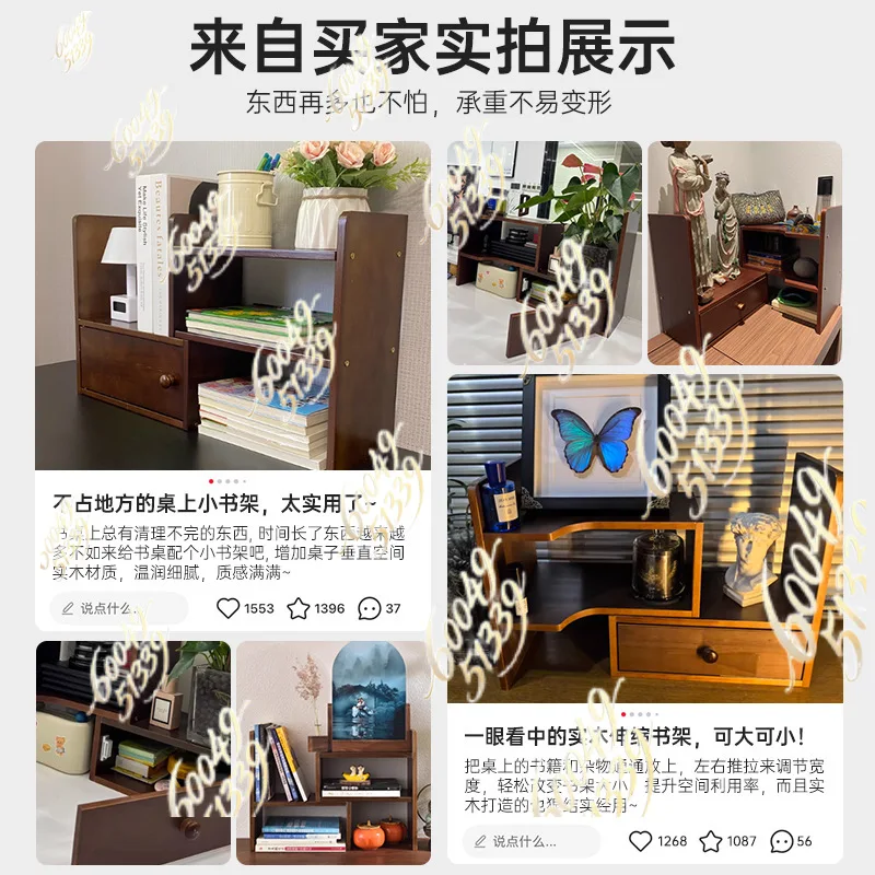 Solid Wood Desktop Bookshelf, Desk Organizer, Simple Household Multi-layer Storage Rack, Retractable Corner Bookshelf for Office