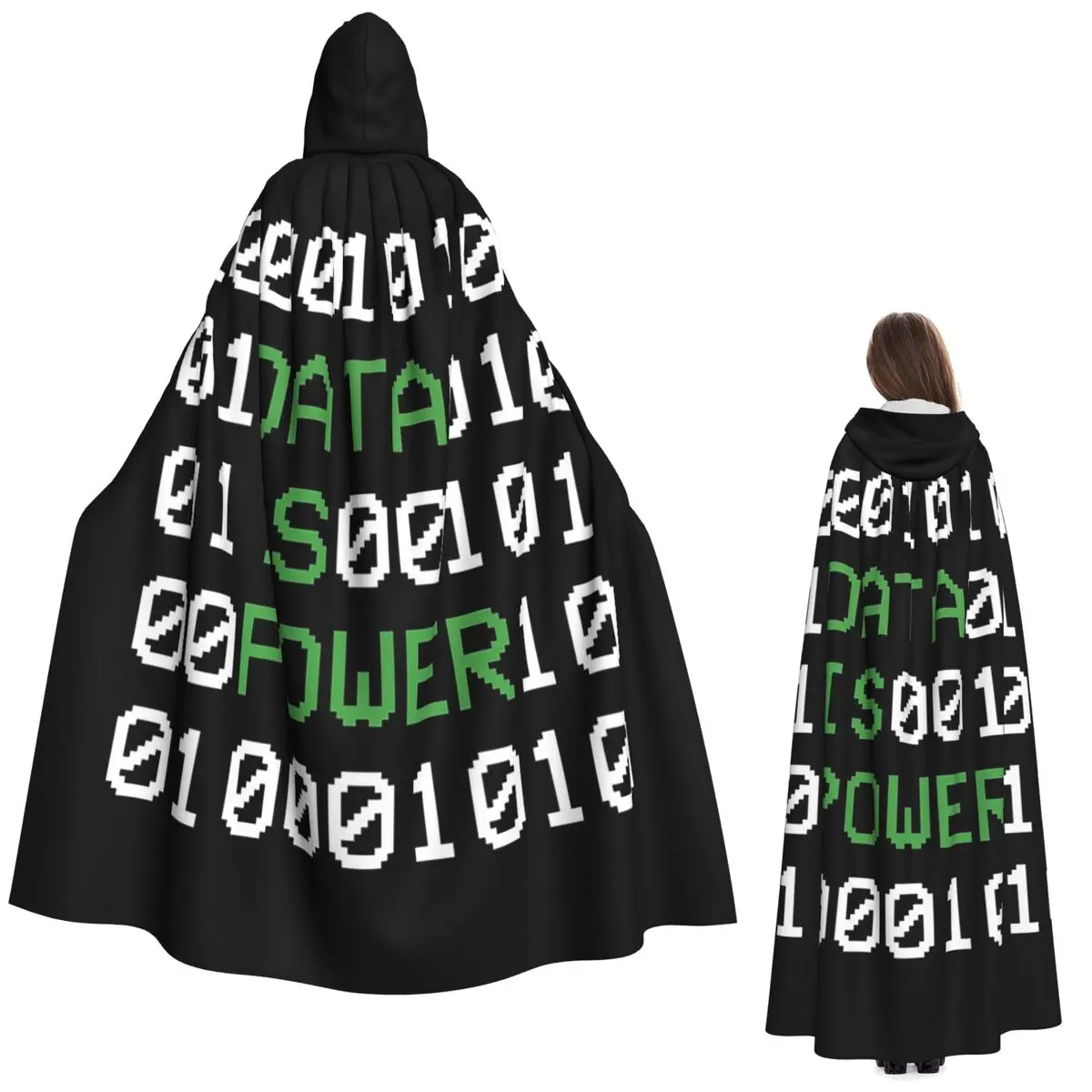 Hacker Code Binary Code Geek Science Computer Long Hooded Cloak Witch Medieval Costume Cosplay Cape HalloweenCoat Adult Unisex