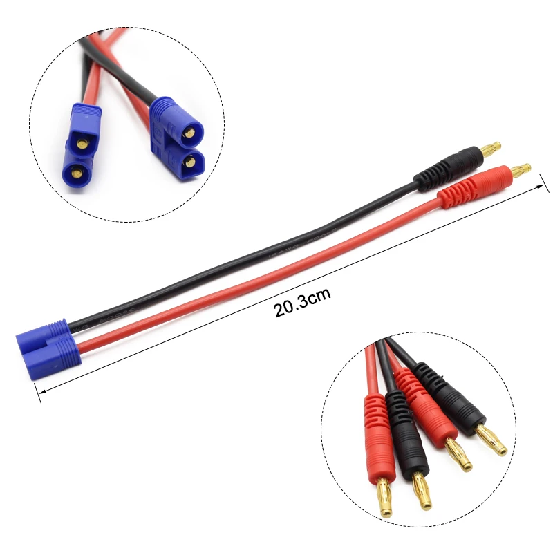 RC XT60XT90 EC3 EC5 do 4.0 wtyczka bananowa ładowanie 200mm 14AWG bateria Lipo kabel do ładowania wyważania XT90 dla śmigłowca