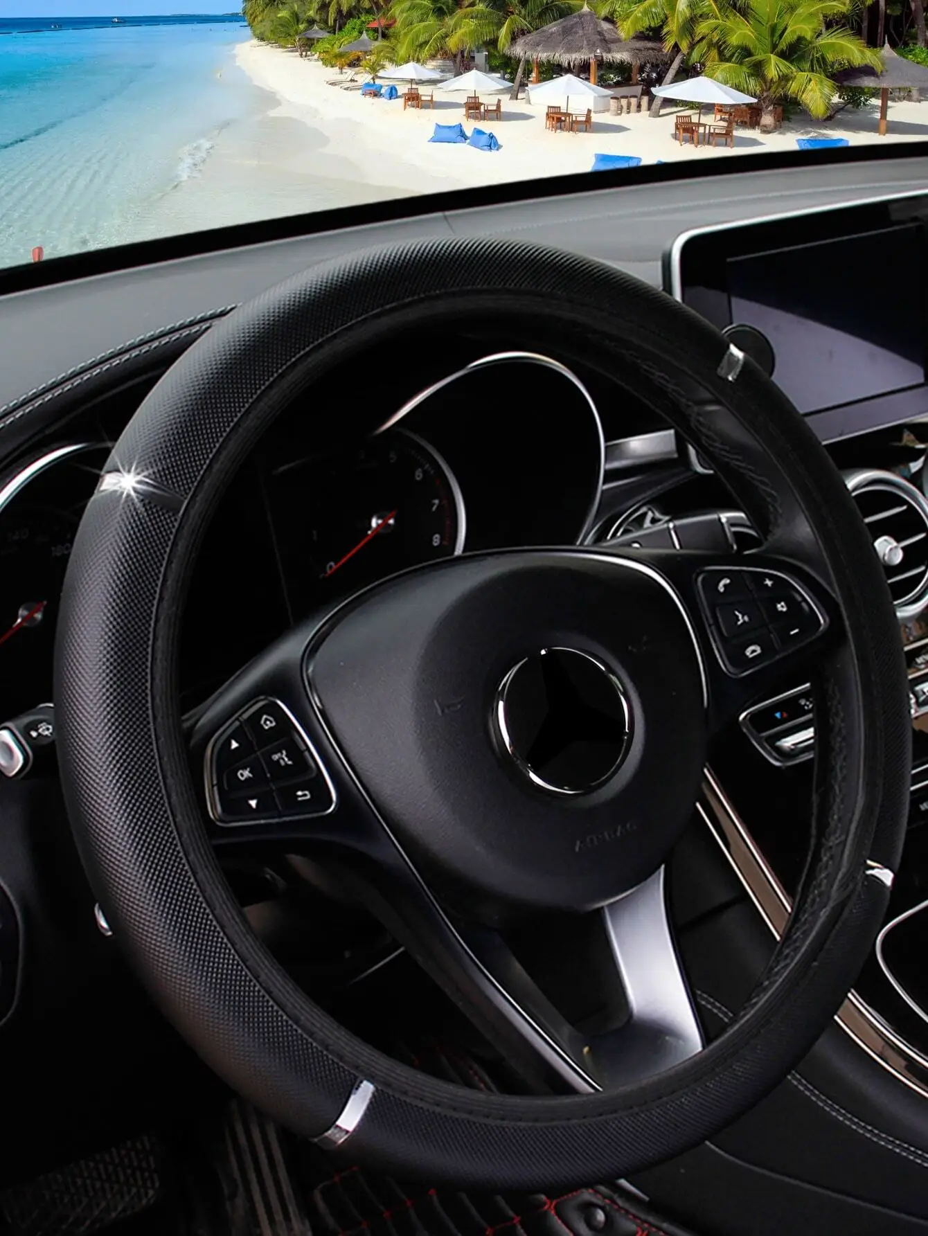 

Чехол на руль из искусственной кожи с блестящими металлическими вставками для рулей 14,5-15 дюймов