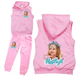 Lovely Russia Like Nastya Costume Kids Sleeveless Zipper Jacket Pants 2pcs Set Baby Girls Outfits Boys Sportsuit Children's Sets