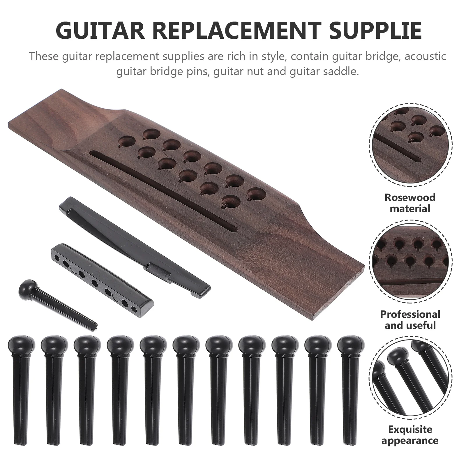 

1 Set 12 String Acoustic Guitar Bridge Saddle Nut Replacement Kit with Bridge Pins for Guitar Repair and Maintenance Accessories