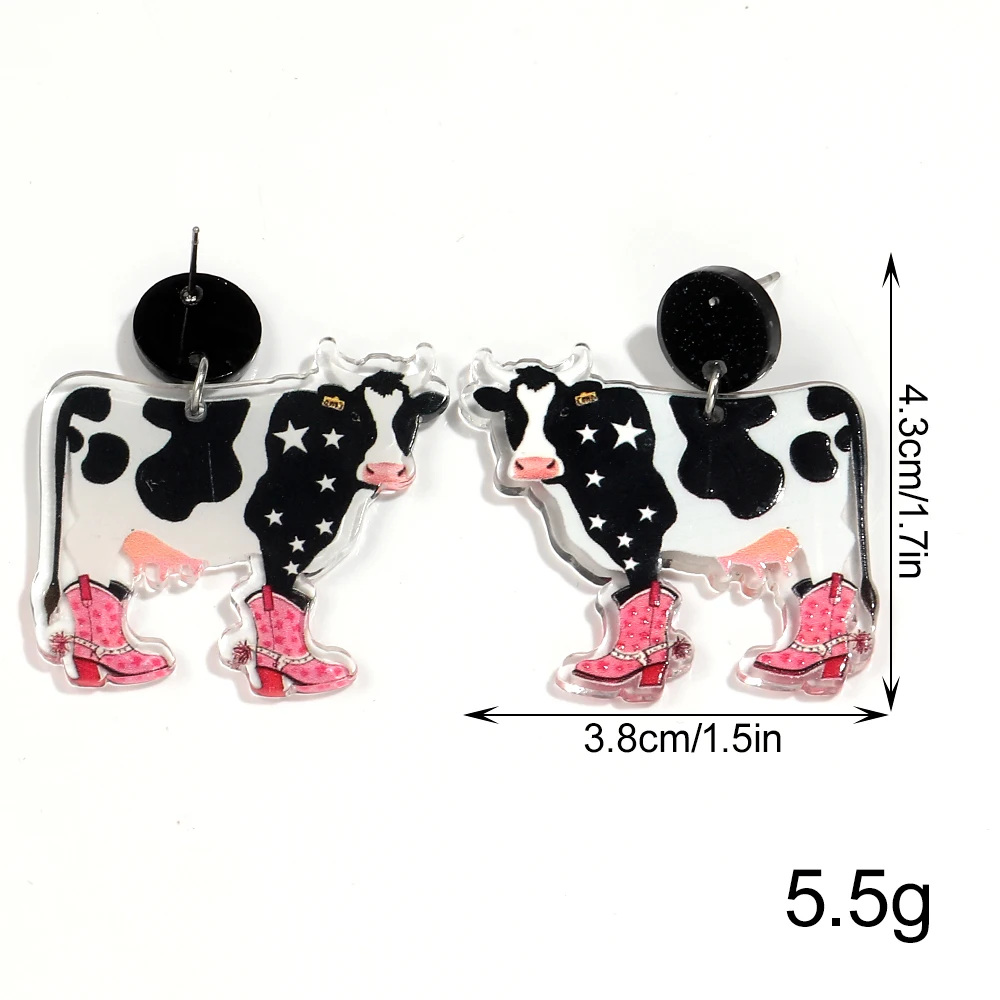 Cute Flower Cow Acrylic Print Earrings for Women New Cartoon Hat Boot Cattle Animals Drop Earring Lovely Jewelry Gifts