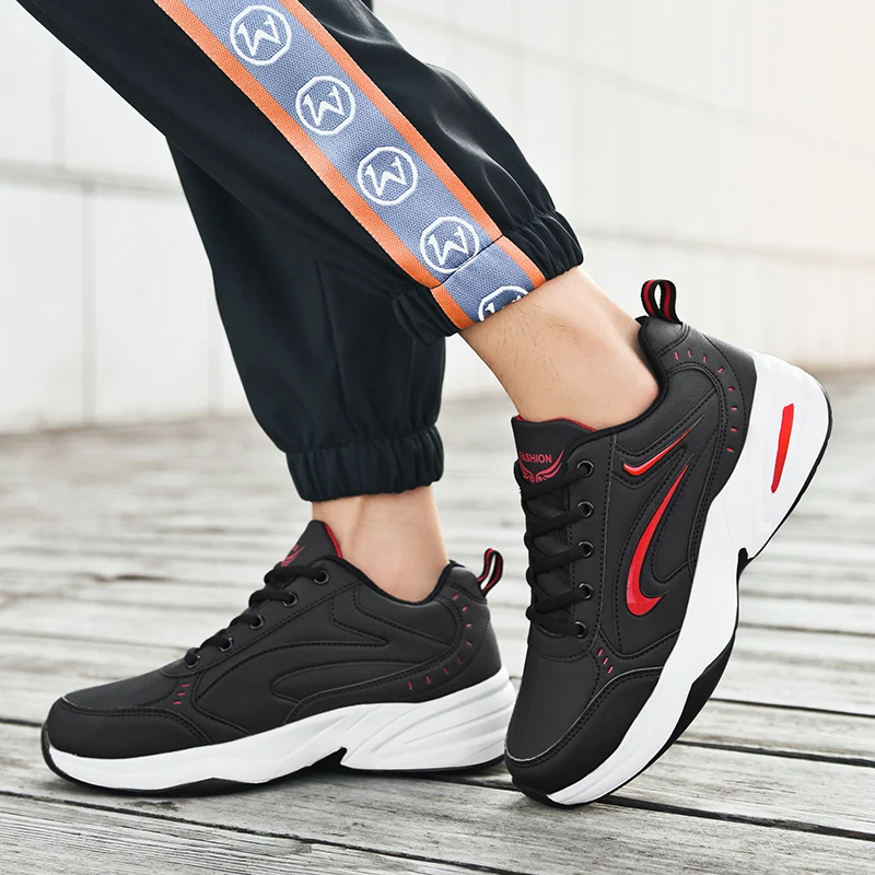 Strongshen Heren Lederen Sneakers Outdoor Casual Platform Warme Hardloopsportschoenen Comfortabele Atletische Training Joggingschoenen