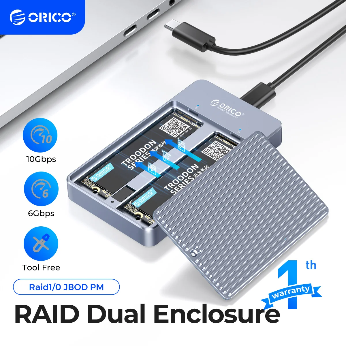 

ORICO LSDT RAID Dual Bay M2 SSD Case Support M.2 NGFF SATA SSD Disk For B Key & B+M Key SSD Support PM/RAID 0/RAID 1/JBOD Mode