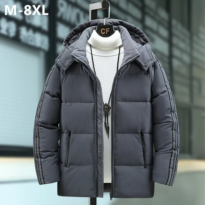 Jaket Musim Dingin Anak Laki-laki Berlapis Katun Salju Hangat Tebal 8XL 6XL Mantel Luar Ruangan Ukuran Plus Pria Parka Biru Merah Pakaian Berkerudung Besar