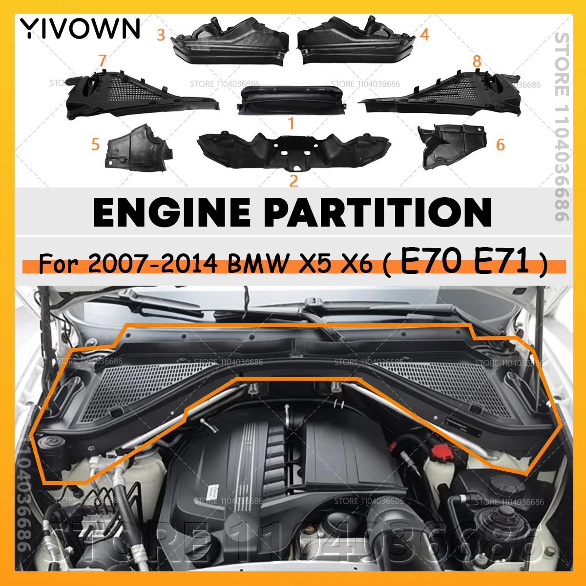 For 2007 2008 2009 2010 2011 2012 2013 2014 BMW X5 3.5d 35dX 4.8i X6 35iX 50iX M E70 E71 Partition Panel Engine Compartment