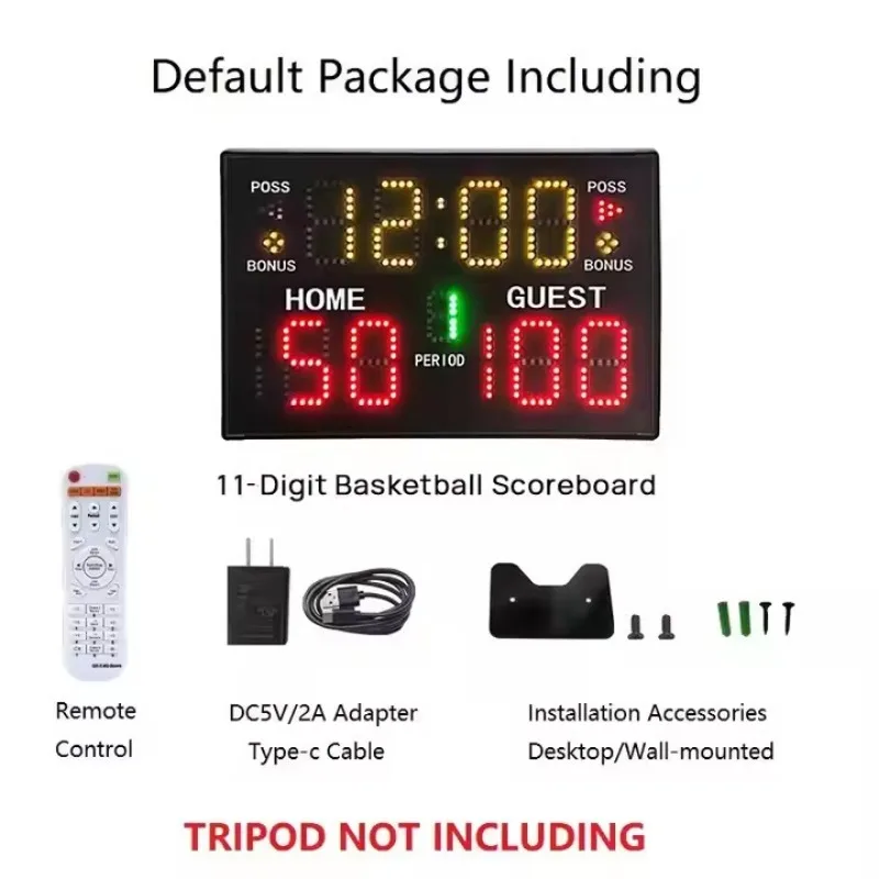 Placar eletrônico de basquete com diodo emissor de luz portátil, placar digital profissional com controle remoto e campainha
