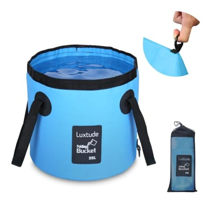 Collapsible Bucket with Handle, Portable 5 Gallon Bucket for Camping, Fishing, Beach, Gardening, RV and Outdoor Emergency, Heav