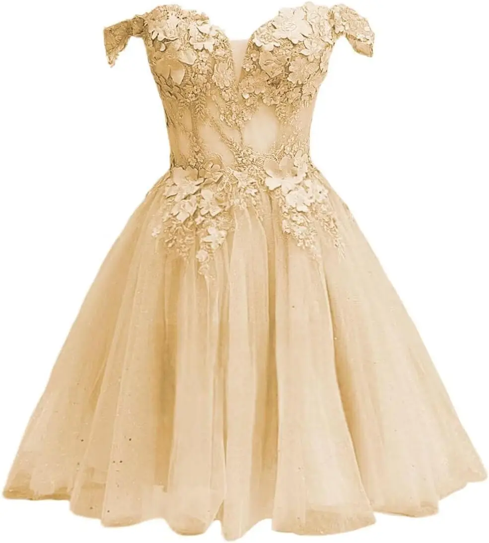 

Блестящие кружевные платья для встречи выпускников для подростков, тюлевые платья DAMA с аппликацией для Quinceanera, короткое бальное платье с открытыми плечами