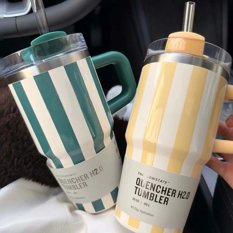 20oz Thermal Water Bottle With Handle and Straw Drinkware Hot Cold Stainless Steel Thermos Portable Car Coffee Cups Thermal Mug