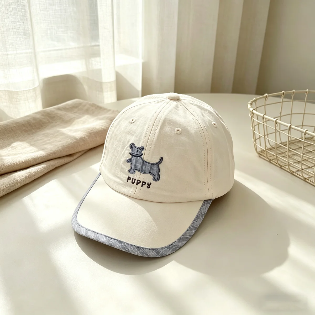Summer lightweight quick-drying embroidered striped dog puppy letter baseball cap, suitable for daily outings and sun protection