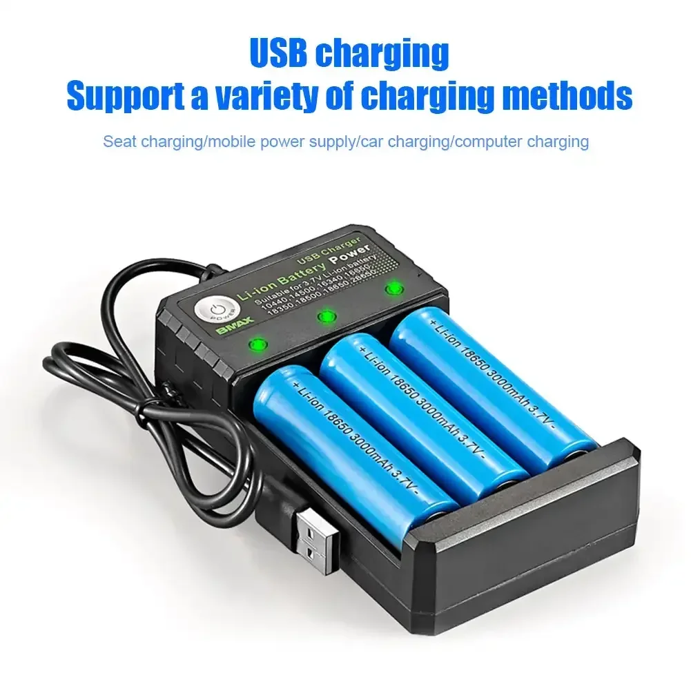 Smart 18650 Charger 3 Slots 4.2V Li-ion Battery USB Independent Charging 18650 18500 14500 16650 26650 Lithium Battery Charger view 4