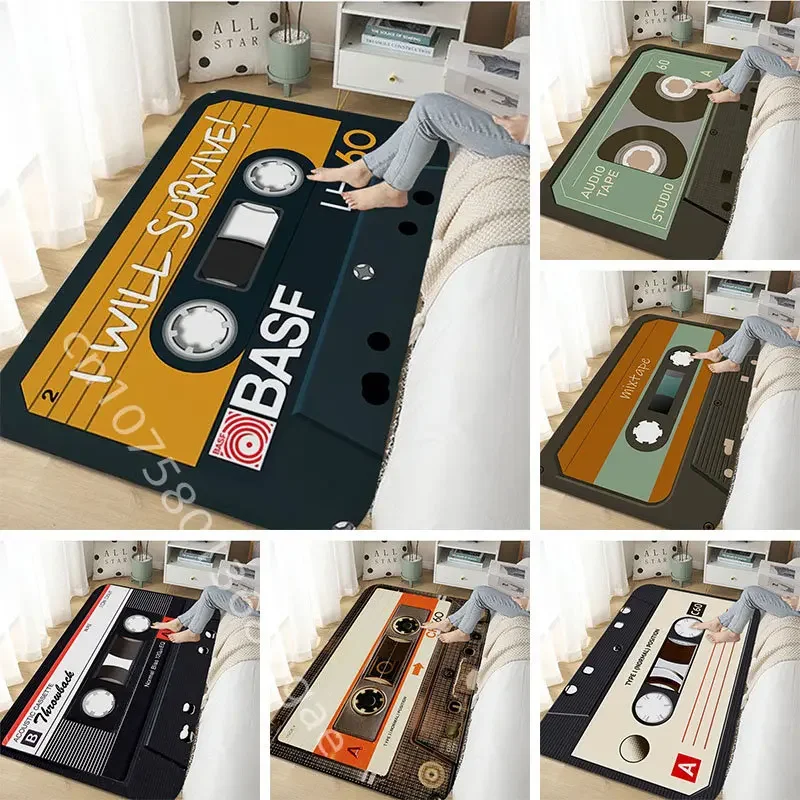 

Cassette Tape Print Mat Bedroom Carpet INS Style Living Room Sofa Area Floor Decoration Household Anti-skid Doormat Bathroom Rug