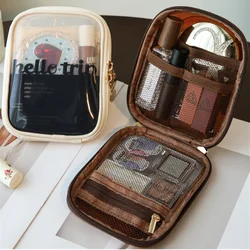 Borsa per il trucco moda donna borsa per cosmetici con cerniera in tinta unita borsa per cosmetici in rete trasparente da viaggio Casual Mini borse per la conservazione del lavaggio portatile