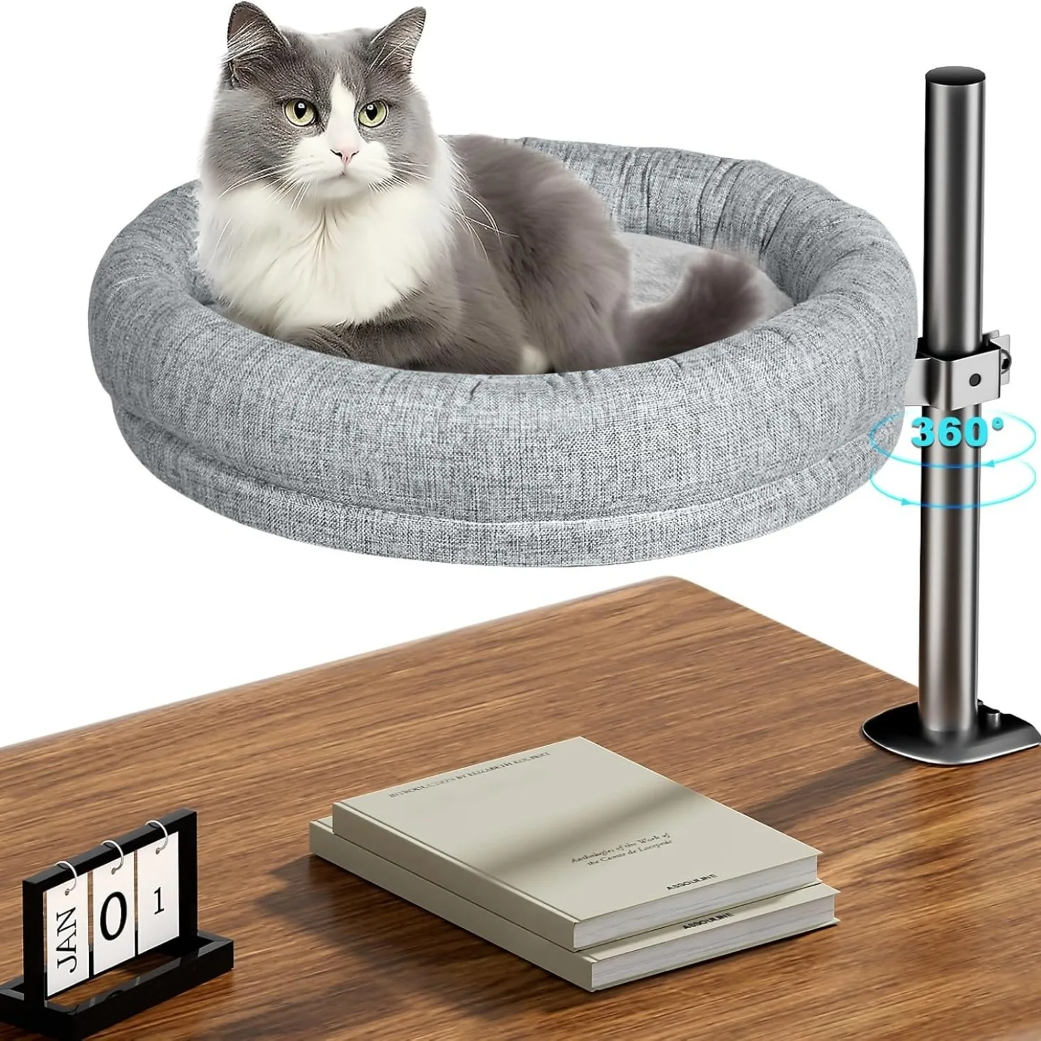 

Cat Desk Bed Cat Nest with 360° Rotating & Adjustable Height Soft & Comfortable Elevated Bed for Indoor Cats Pets Home Office