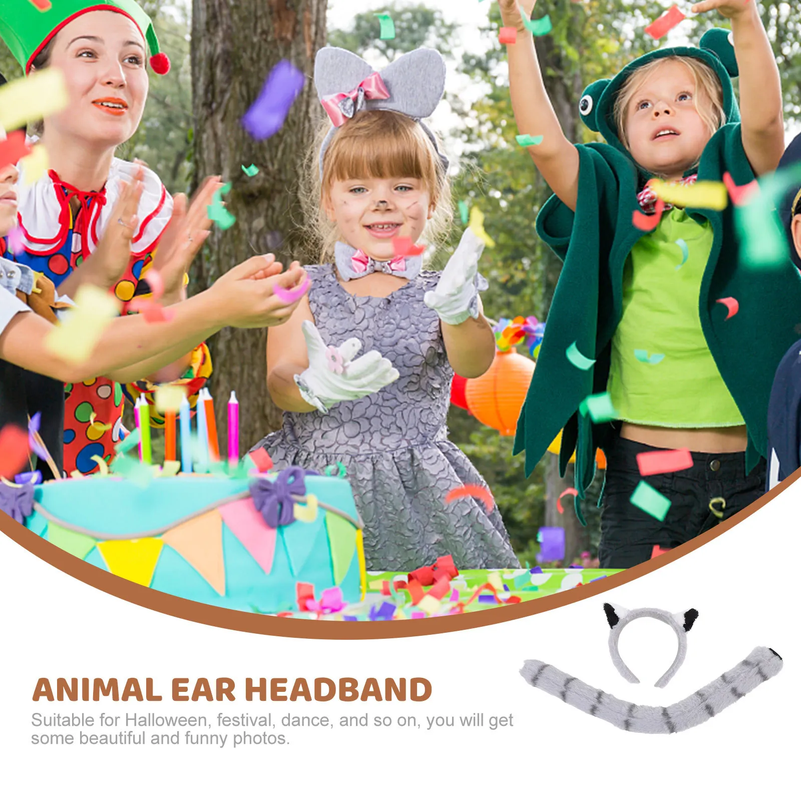 

1Set Eye-Catching Headdress with Animals Ears and Tail for Women Party Costume Festivals Decorative Adorable Hairband