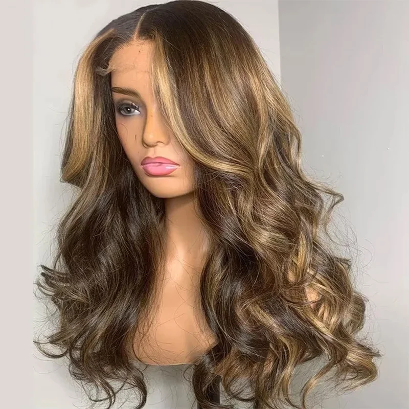 

Синтетический парик с кружевной основой Honey Caramel Blonde, термостойкий, пепельно-коричневый, с темными корнями и мелированием, без клея