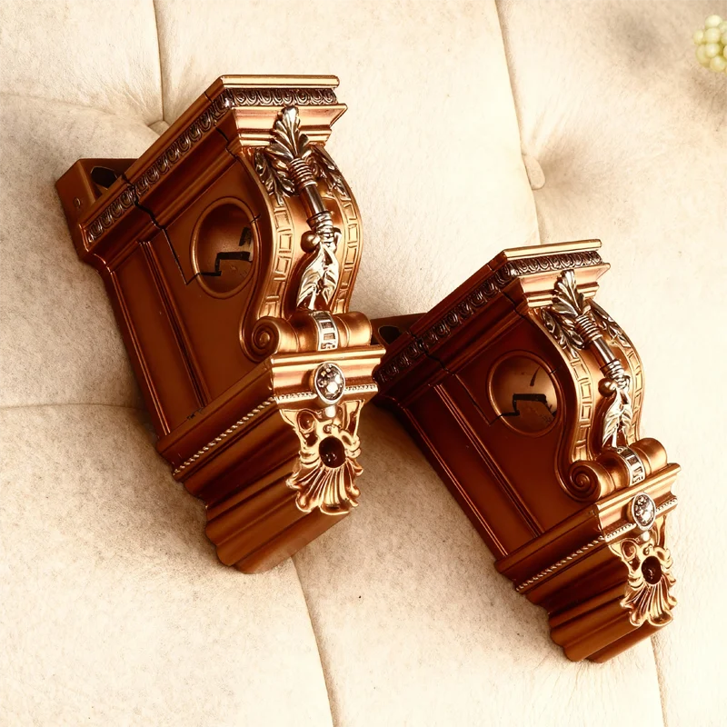 Artist designer Recommend Brown carve Roman Curtain holder European Palace Baroque rod stick roman Single rod Hole Wall bracket