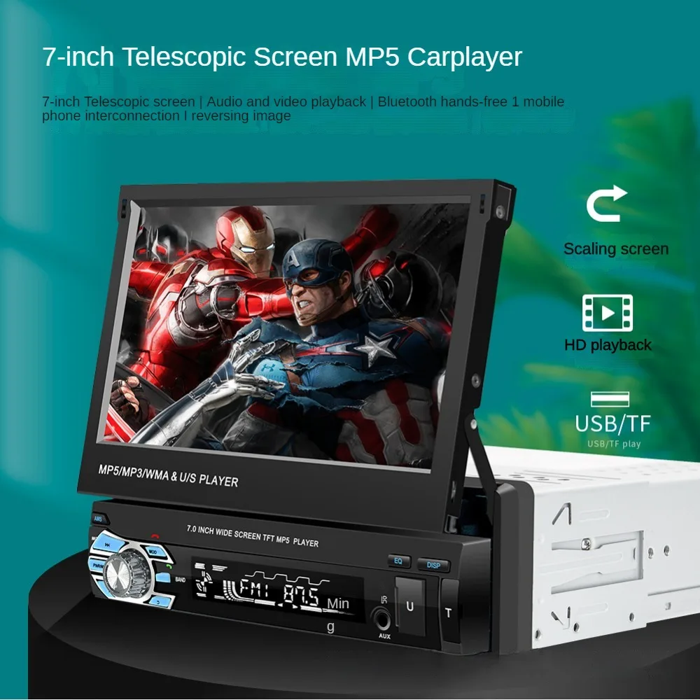 

7 Inch Telescopic Car MP5 Player Car MP4/MP3 Plug-in Machine Car Bluetooth Built-in Gps Reversing Input Multimedia Player