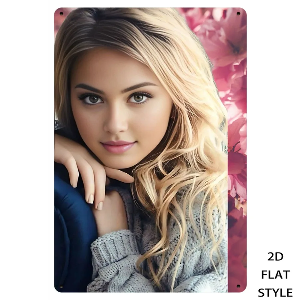 

Retro Iron Metal Sign: 8x12in Gold Blonde Woman Portrait Wall Art, Vintage Nordic Home Decor.