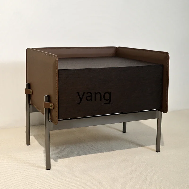 LH minimalist bedside table modern minimalist retro light luxury saddle leather bedroom bedside table