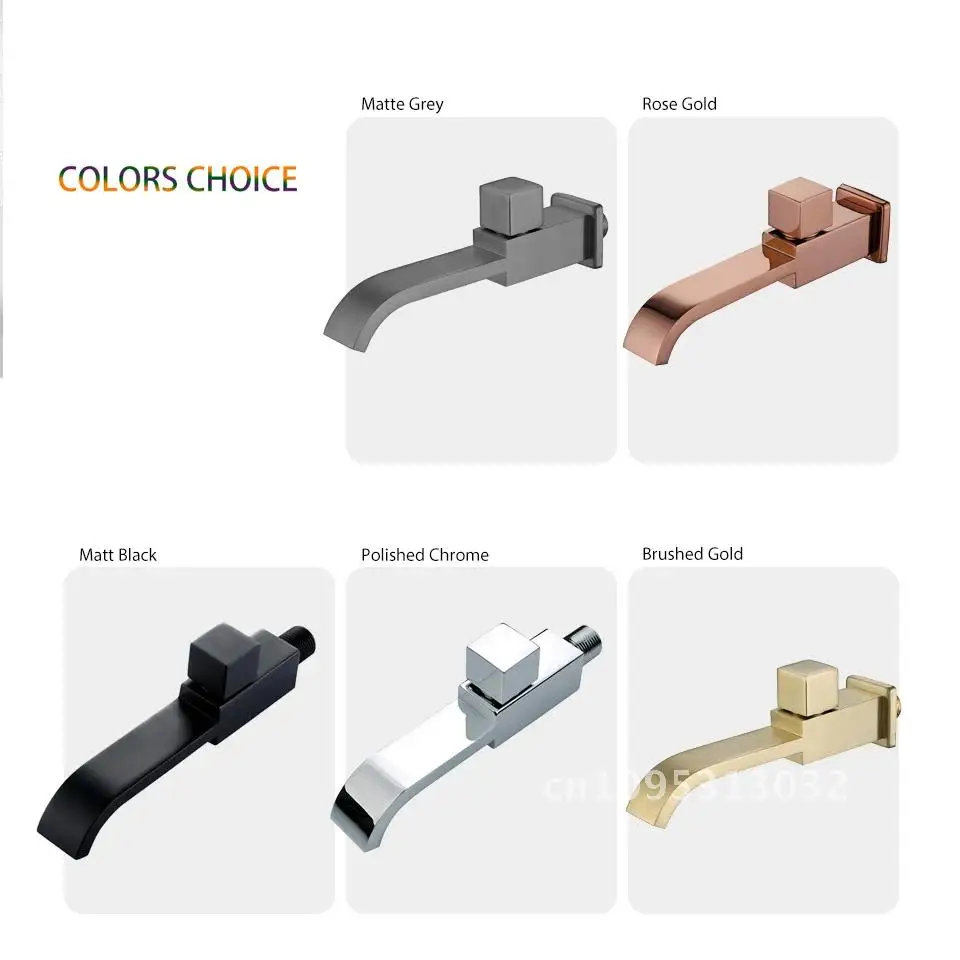 

Bathroom Wall Mounted Small Faucet Matte Black Single Cold Laundry Gold Rose Brushed Square Tub Water Gold, Polished Tap,