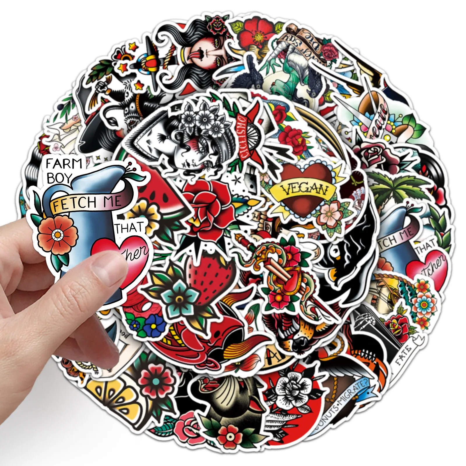 50PCS Personality Colorful Tattoo Cartoon Graffiti Sticker DIY Phone Laptop Luggage Cup Skateboard Graffiti Decals Fun for Kid