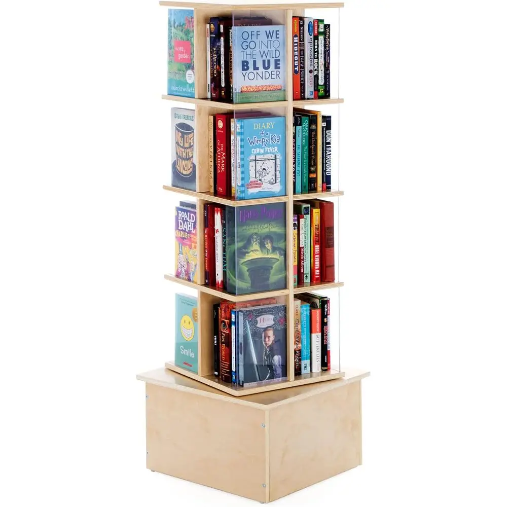 

Rotating Book Tower with Acrylic Windows for Kids Playroom and Classroom, Birch Plywood Storage Furniture