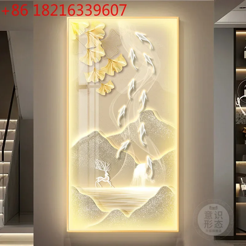 Entering the house, facing the door, hang paintings of light luxury and high sense, corridor and aisle murals