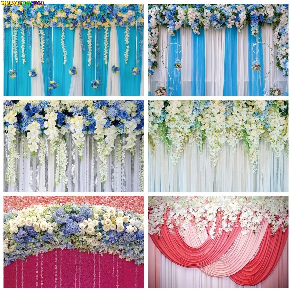 

Wedding Backdrop Flower Curtain Bridal Shower Marriage Engaged Ceremony Party Portrait Photography Background Photo Studio Prop