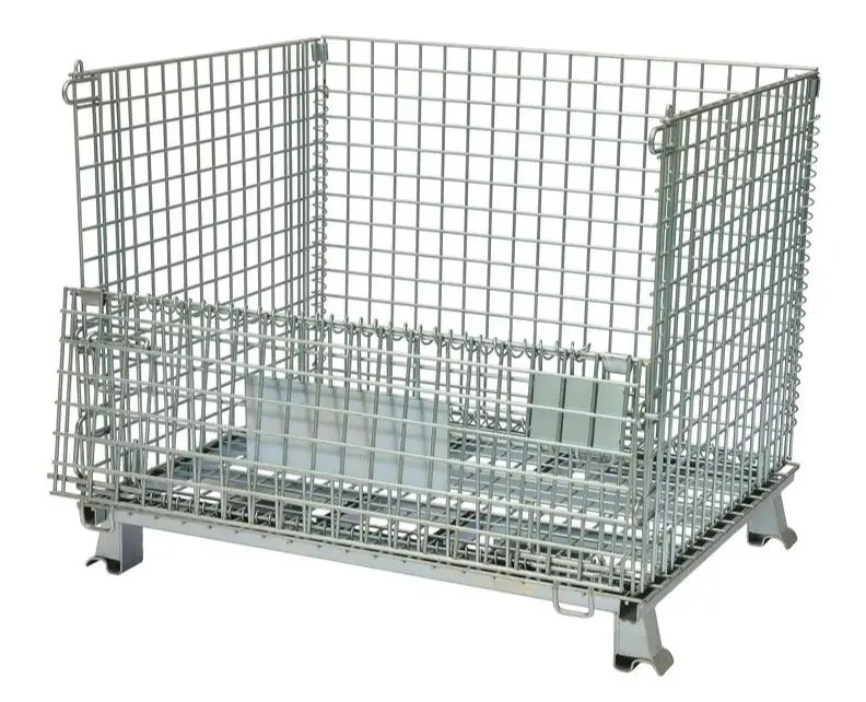 Direct Factory Sale-Custom Iron Wire Folding Warehouse Storage Cage Stackable Wire Mesh Container Storage Box Steel Metal