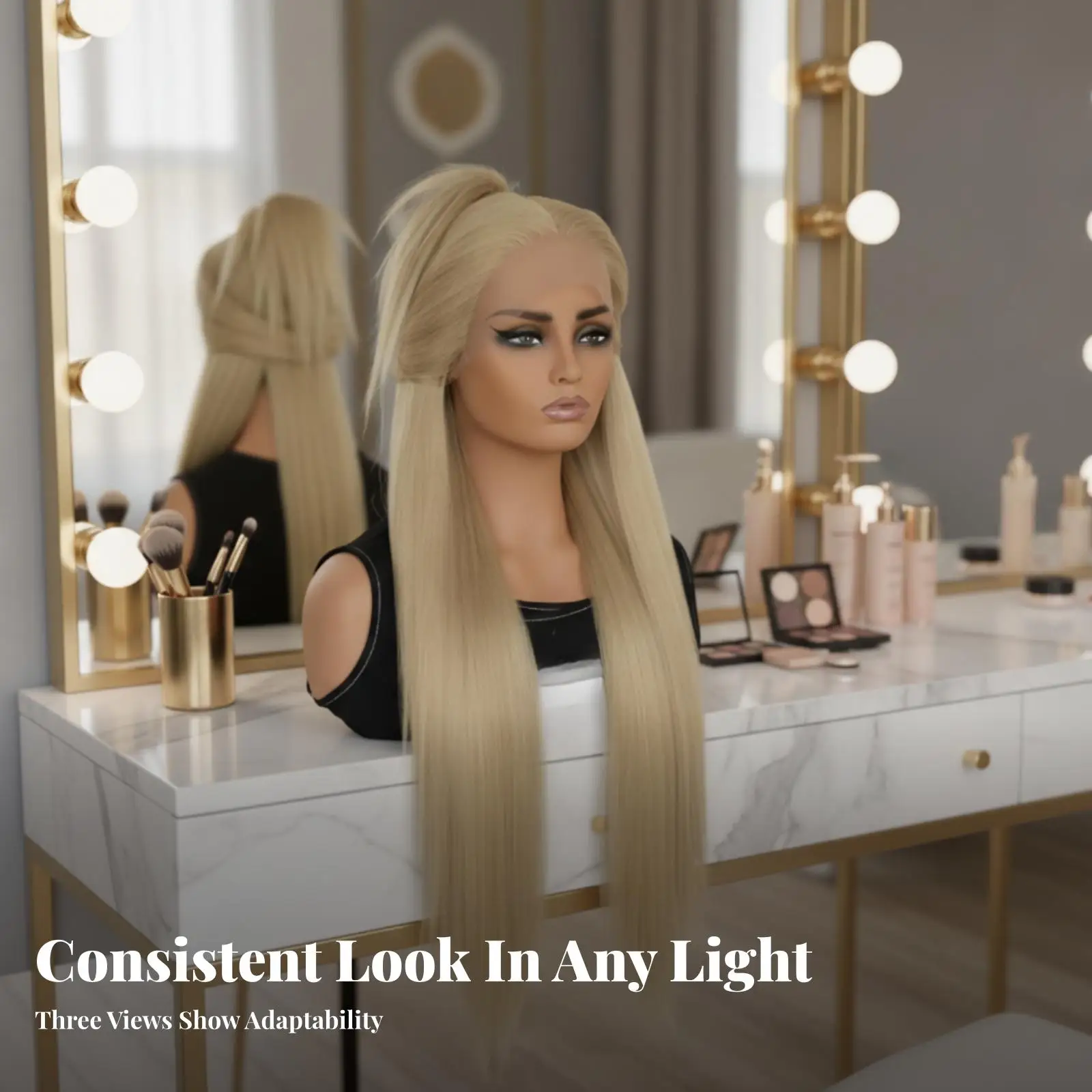 Realistic PVC Mannequin Display Head with Long Blonde Hair for Wig Styling Salon Counter Jewelry Showcase