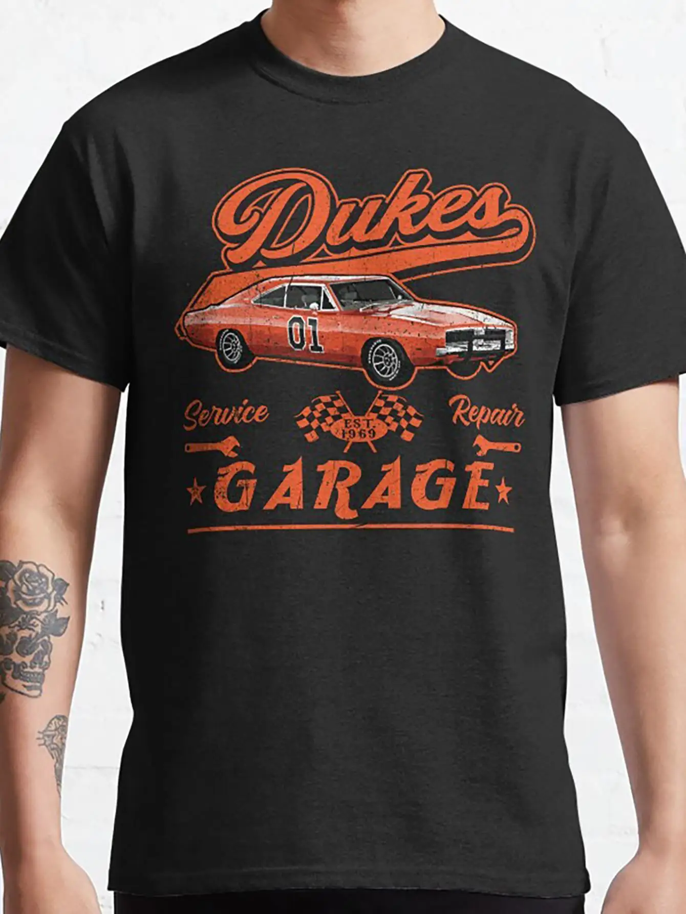 

"Dukes Garage" Graphic Vintage Car Design T-Shirt 100% Cotton O-Neck Short Sleeve Summer Casual Mens T-shirt Streetwear