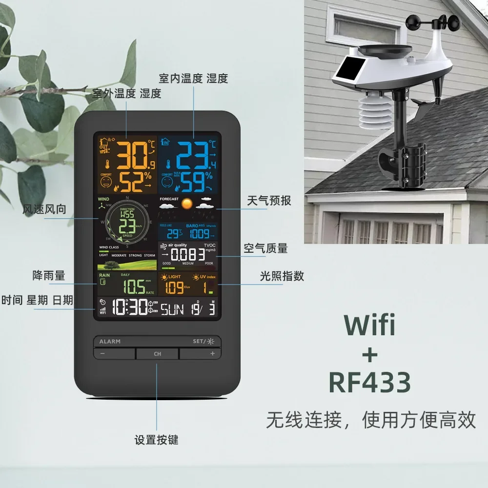 WiFi Smart Weather Station Alarm Clock Temperature Hygrometer Wind Speed Anemometer Color Screen Digital Clock