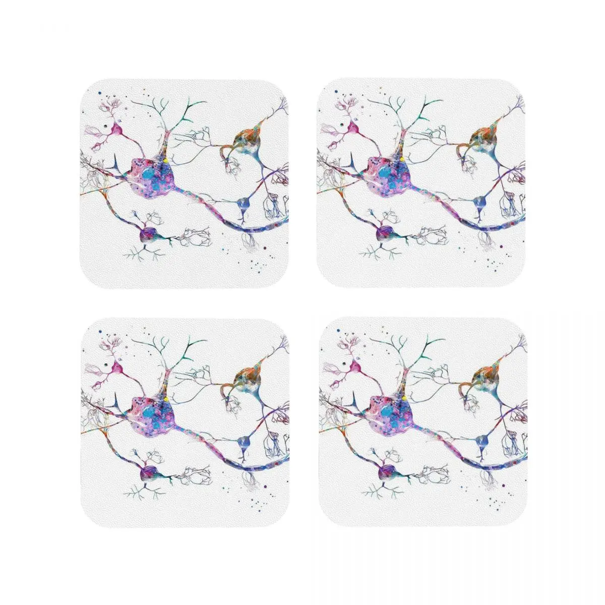 

Neurotransmitters Neuron Synapse Coasters Kitchen Placemats Insulation Cup Coffee Mats For Decor Home Tableware Pads Set of 4