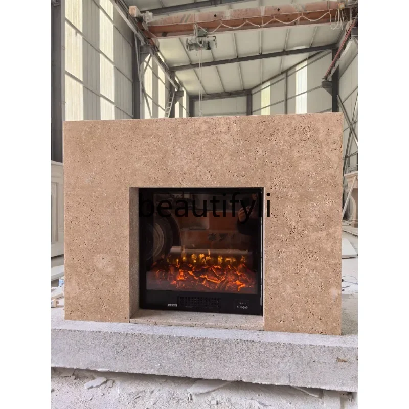 178Natural French cave stone fireplace living room simple American retro fireplace decorative cabinet